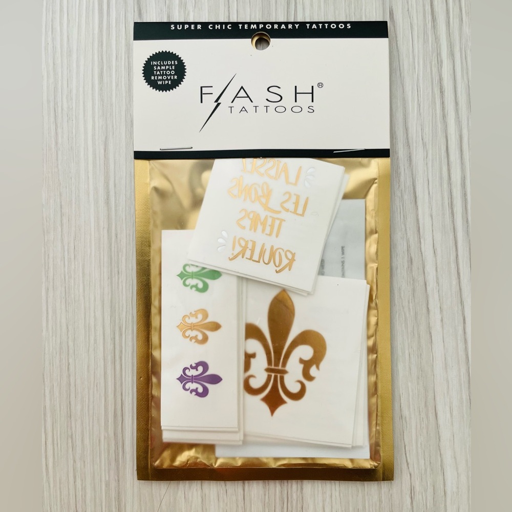 Mardi Gras temporary metallic Flash tattoo pack, nontoxic